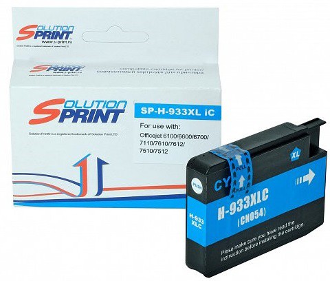Струйный картридж Solution Print SP-H-933XL iC CN054AE для принтеров HP OfficeJet 6100/ 6600 H711/ 6700 Premium H711/ 7110/ 7510/ 7610/ 7612, голубой, 825 стр.